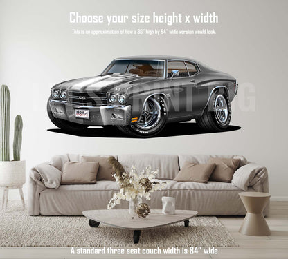 Car Art 1970 Gray Chevelle Muscle Car Cartoon Wall Decal