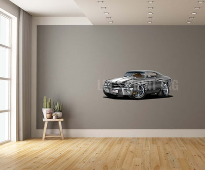 Car Art 1970 Gray Chevelle Muscle Car Cartoon Wall Decal