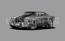 Car Art 1970 Gray with Black Stripes Chevelle Muscle Car Cartoon Wall Decal