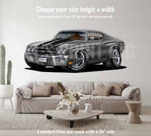 Car Art 1970 Gray with Black Stripes Chevelle Muscle Car Cartoon Wall Decal