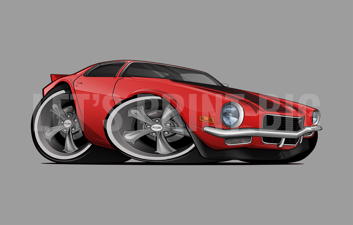 Car Art 1970 Red Camaro Z28 Hot Rod Cartoon Wall Decal