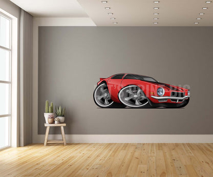 Car Art 1970 Red Camaro Z28 Hot Rod Cartoon Wall Decal