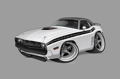 Car Art 1971 White Challenger RT Black Vinyl Top Muscle Car Wall Art Decal