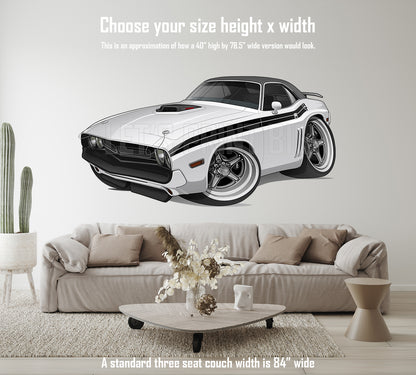 Car Art 1971 White Challenger RT Black Vinyl Top Muscle Car Wall Art Decal