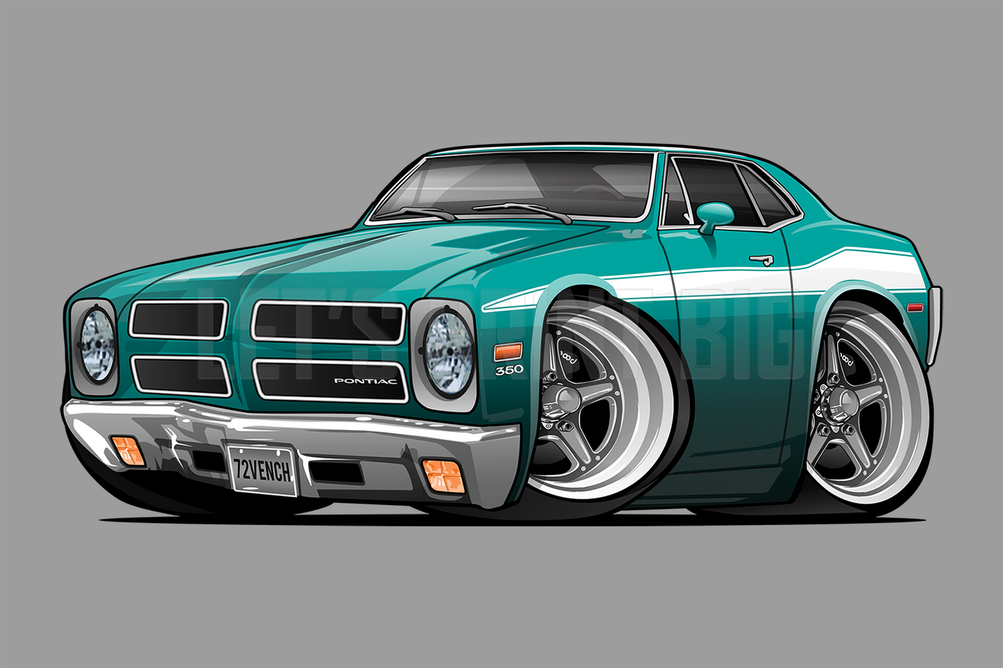 Car Art 1972 Pontiac Ventura Sprint Version 2 Different Wheels Hot Rod Cartoon Wall Decal