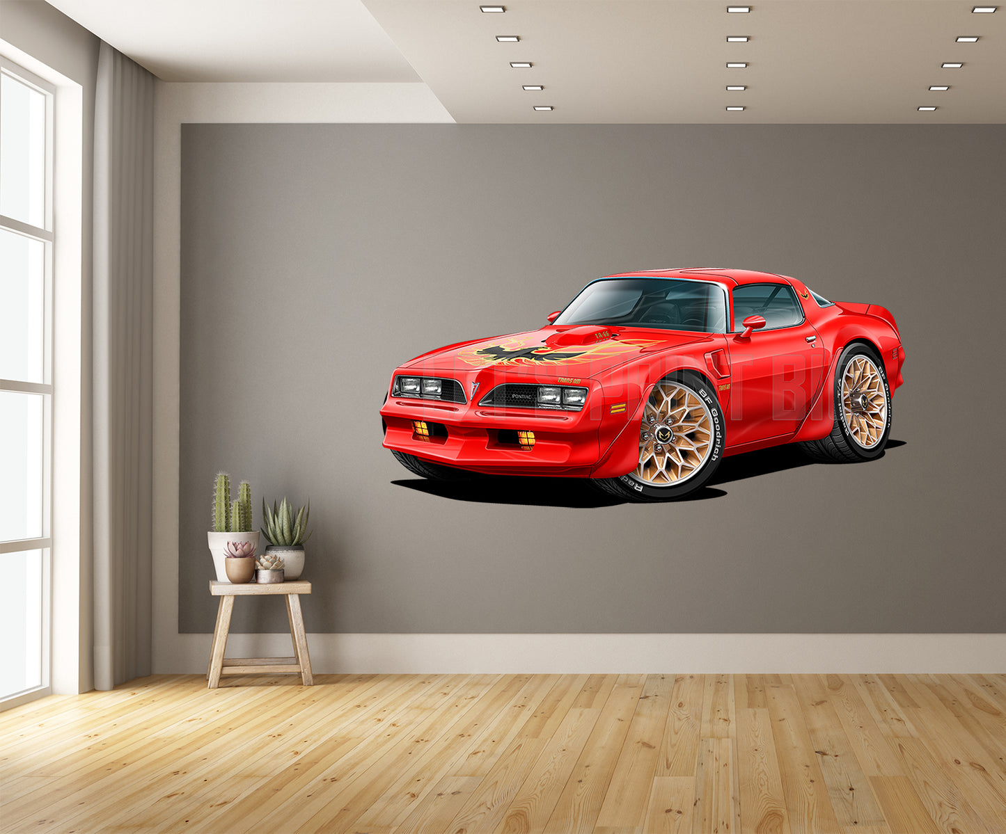 1977 Pontiac Trans Am Red Hot Rod Cartoon Wall Decal