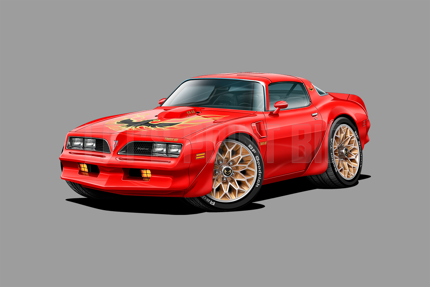 1977 Pontiac Trans Am Red Hot Rod Cartoon Wall Decal