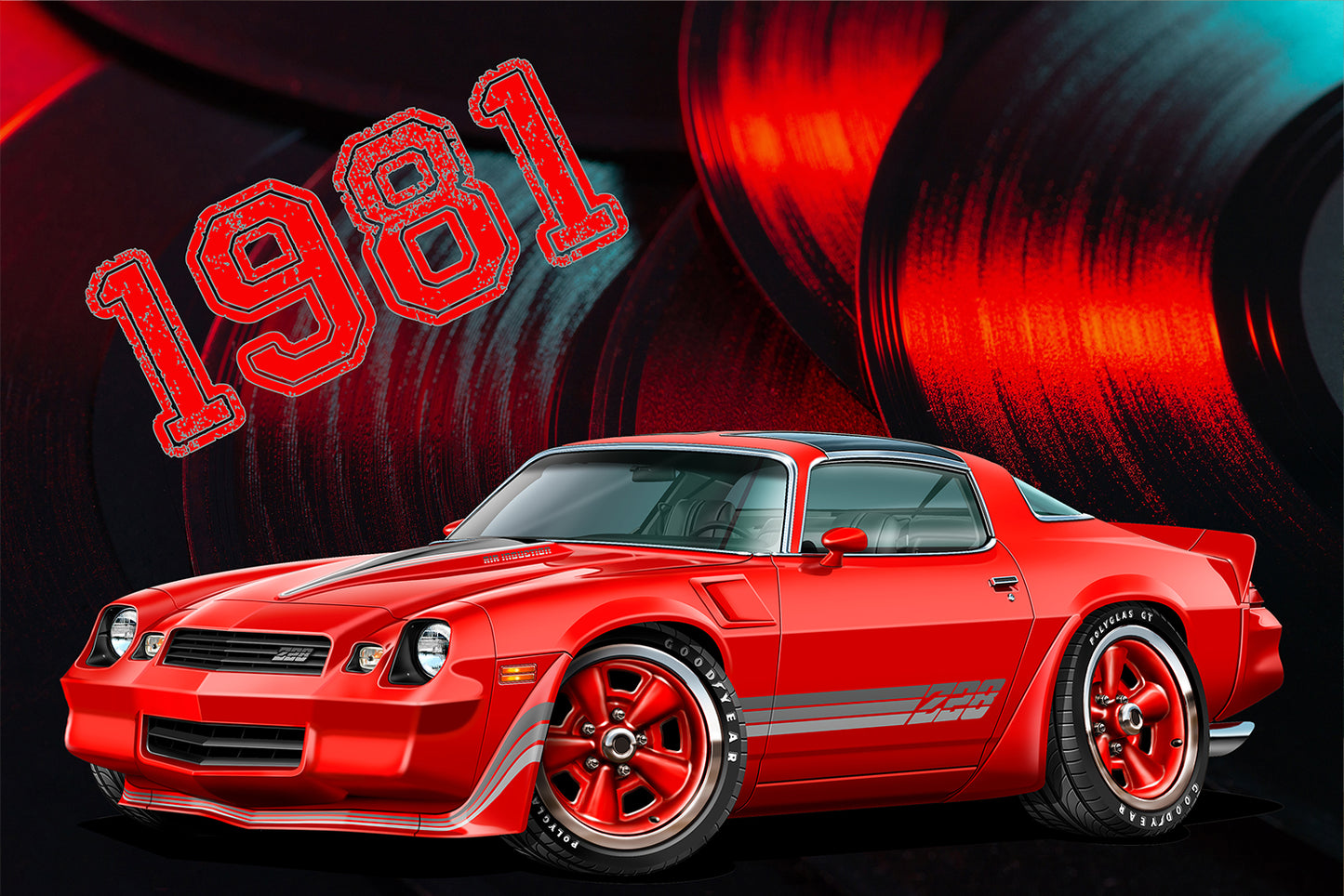 1981 Vinyl Records Camaro Car Art Mural Wallpaper