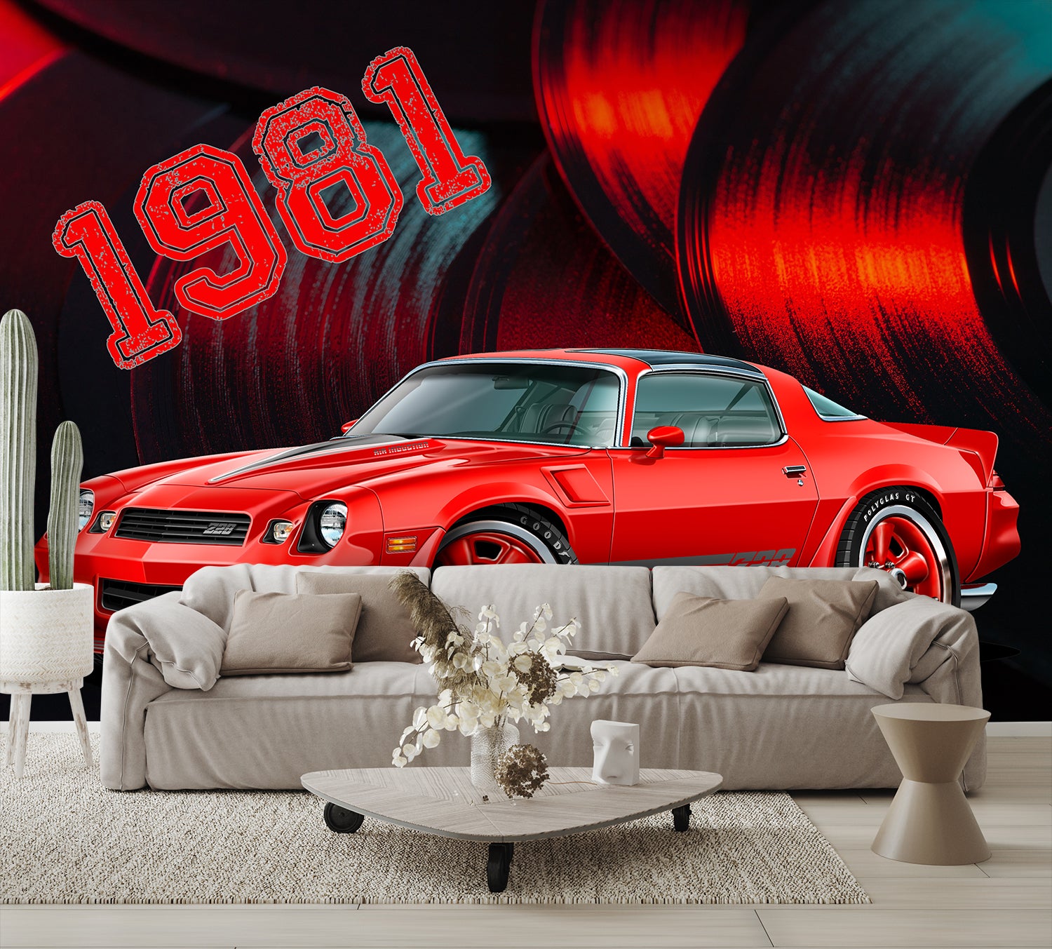 1981 Vinyl Records Camaro Car Art Mural Wallpaper