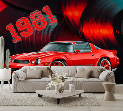 1981 Vinyl Records Camaro Car Art Mural Wallpaper