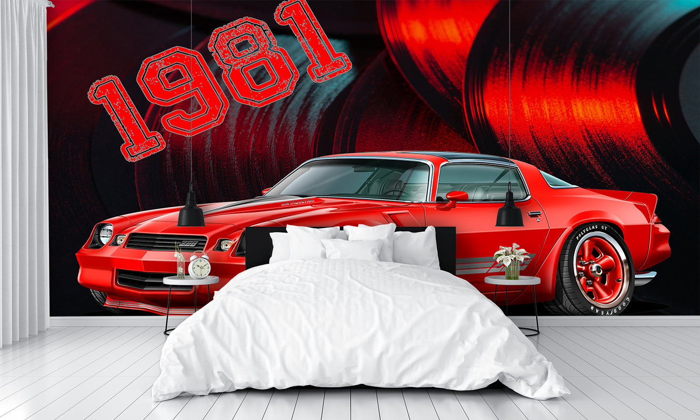 1981 Vinyl Records Camaro Car Art Mural Wallpaper