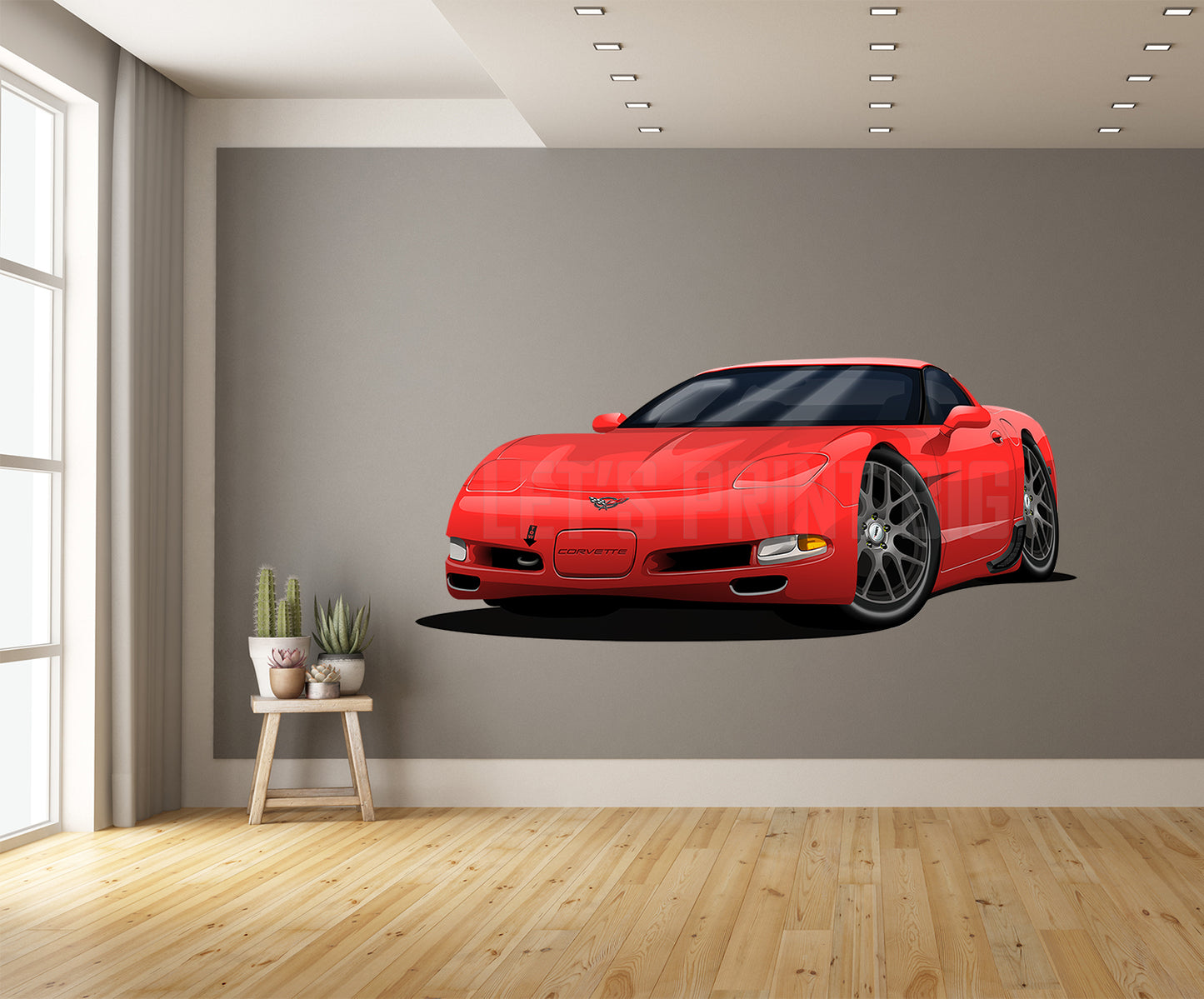 1997 Corvette Hot Rod Car Art Cartoon Wall Decal