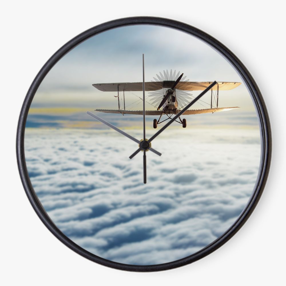 Over The Clouds Biplane 10 inch wall clock