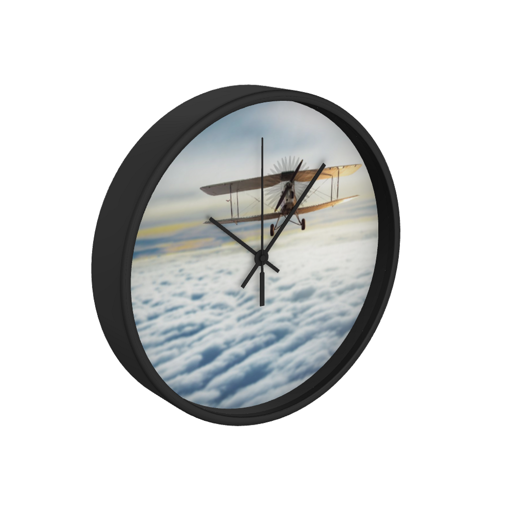 Over The Clouds Biplane 10 inch wall clock