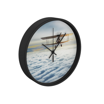 Over The Clouds Biplane 10 inch wall clock