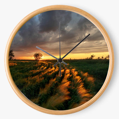 Cloudy Field Sunset 10 inch wall clock
