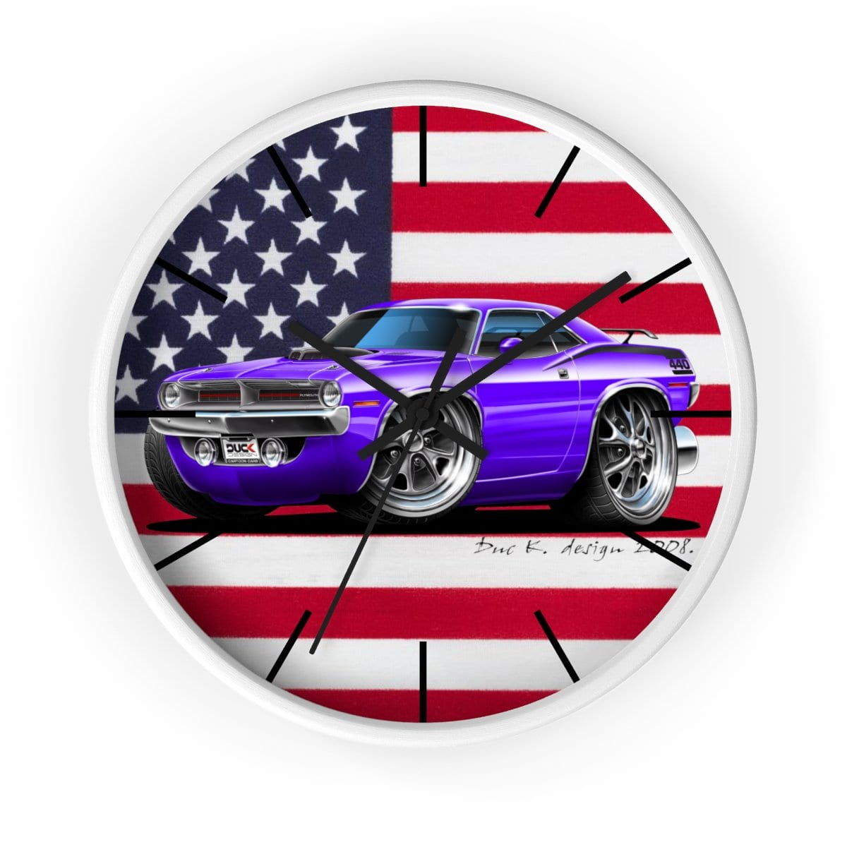 1970 Plymouth Cuda American Flag Wall clock