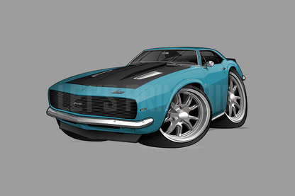 Car Art 1st Generation Teal Camaro RS Hot Rod Cartoon Wall Decal