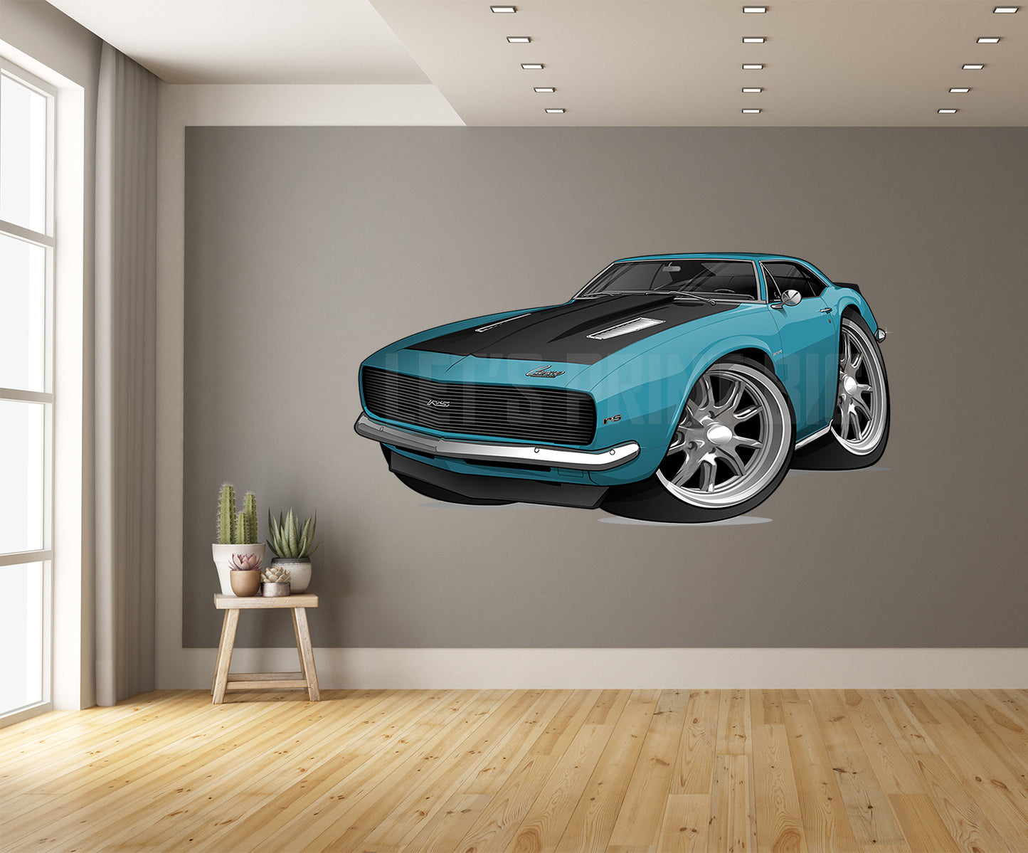 Car Art 1st Generation Teal Camaro RS Hot Rod Cartoon Wall Decal