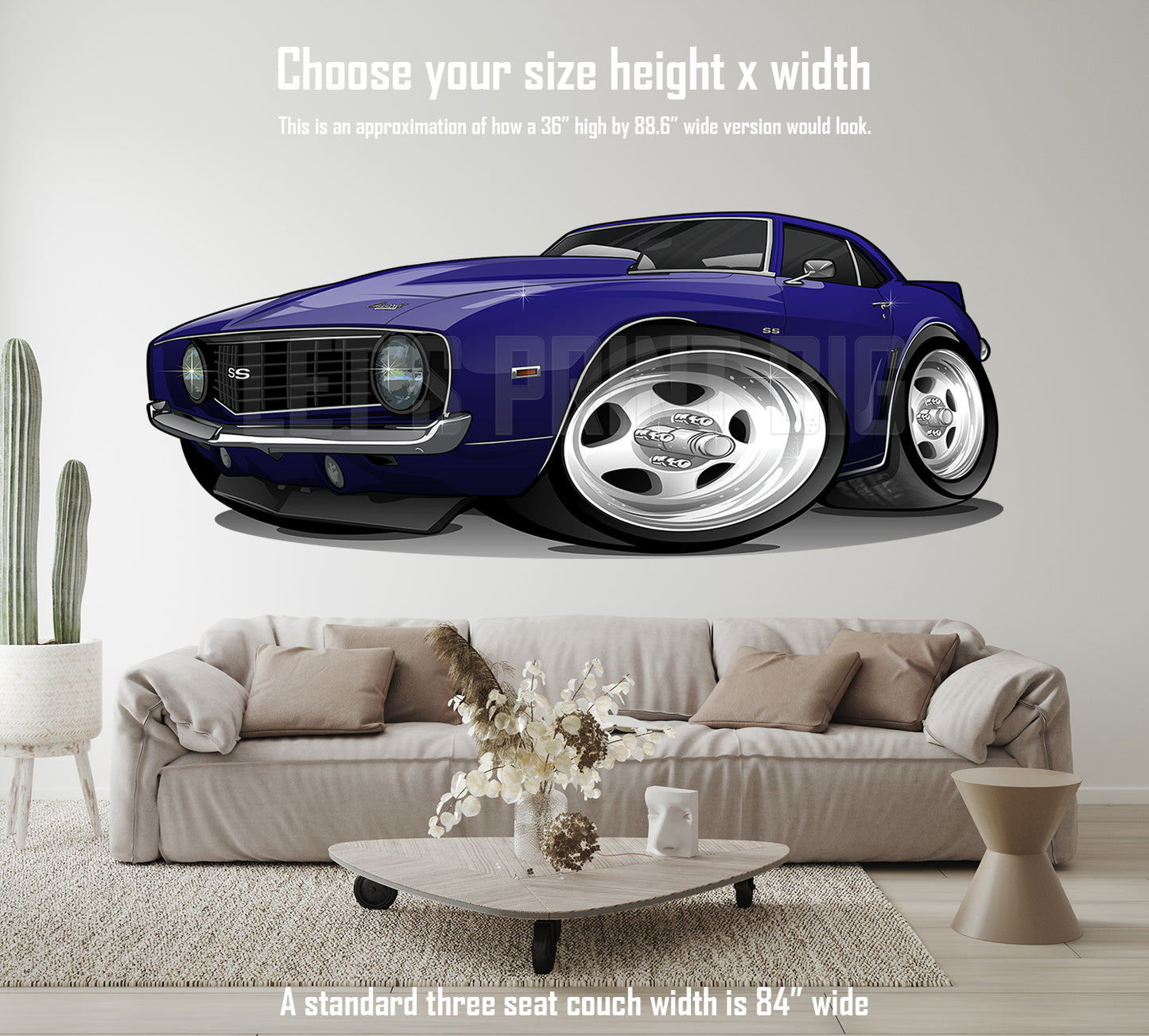 Car Art 1st Generation Camaro SS Deep Blue Hot Rod Cartoon Wall Decal