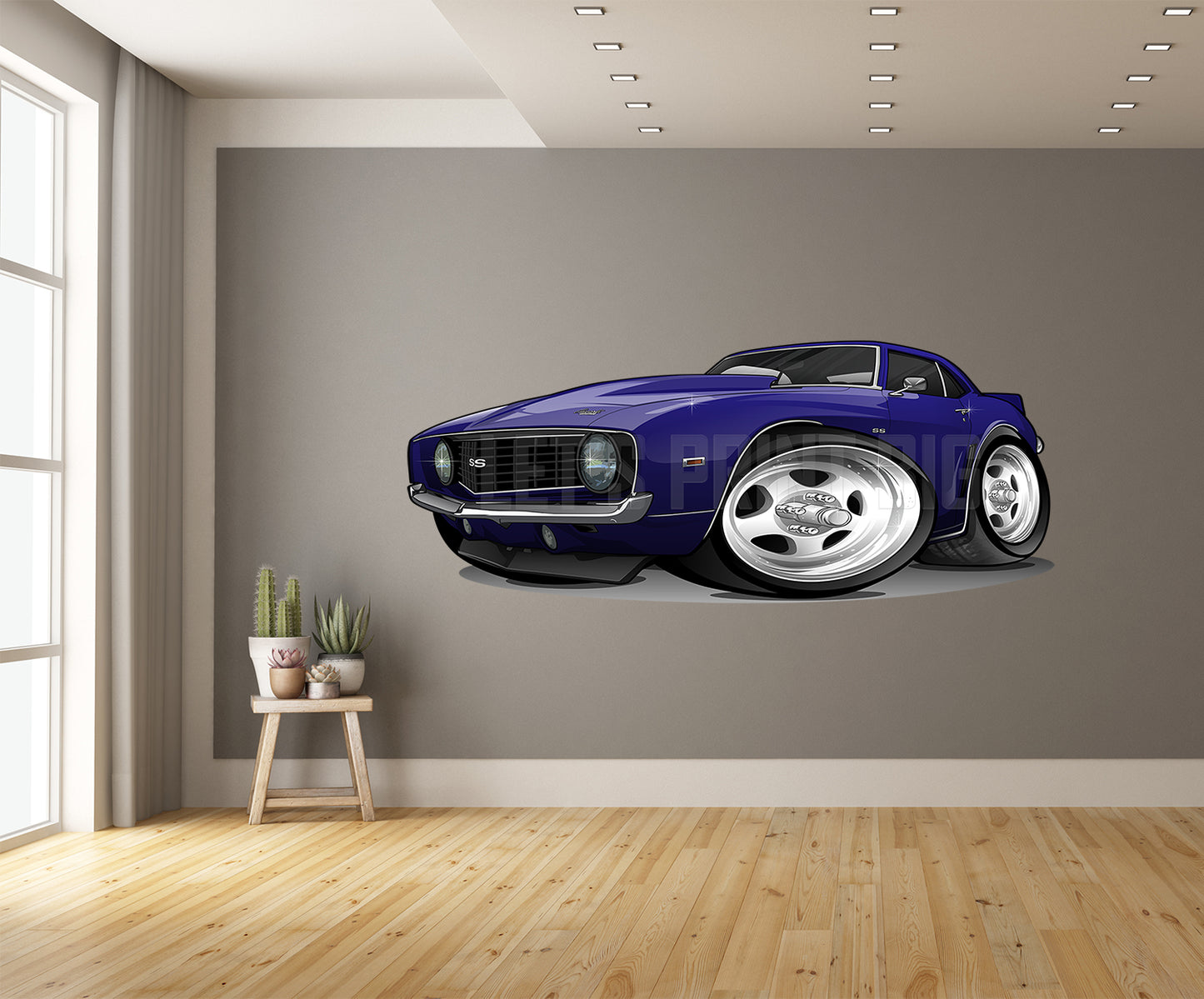 Car Art 1st Generation Camaro SS Deep Blue Hot Rod Cartoon Wall Decal
