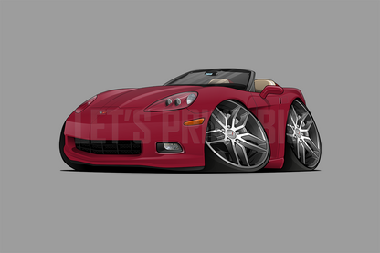 2006 Corvette Convertible Car Art Hot Rod Cartoon Wall Decal