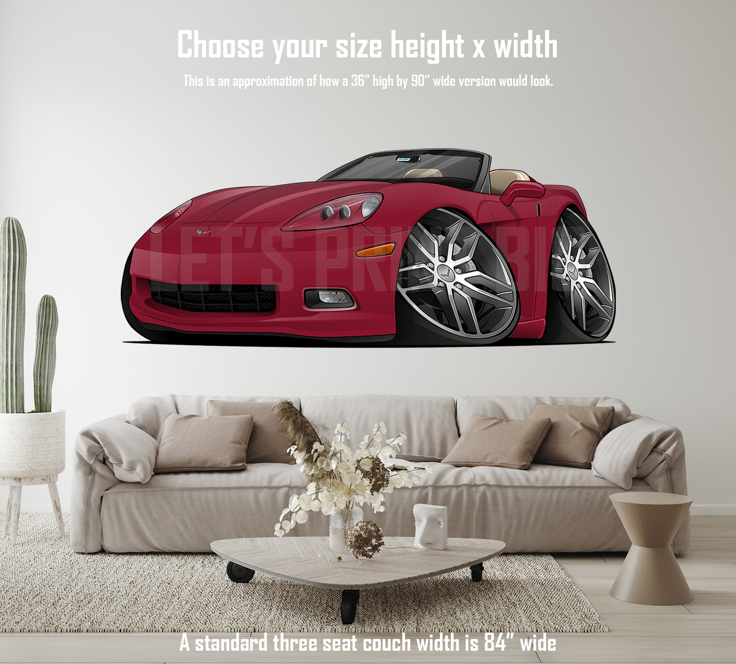 2006 Corvette Convertible Car Art Hot Rod Cartoon Wall Decal