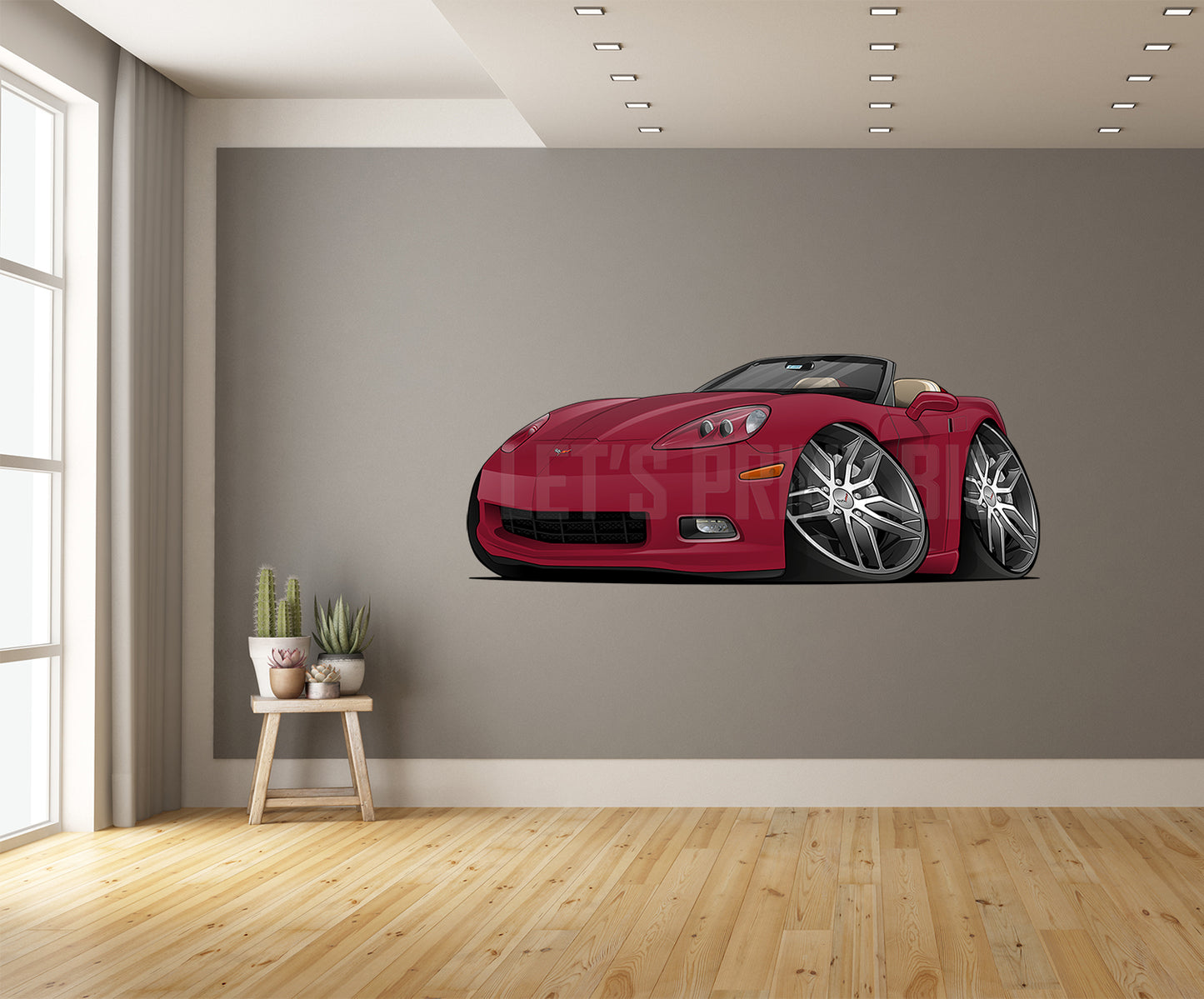 2006 Corvette Convertible Car Art Hot Rod Cartoon Wall Decal