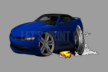 Car Art 2018 Camaro Blue Convertible Smoke and Flames Wall Decal