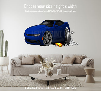 Car Art 2018 Camaro Blue Convertible Smoke and Flames Wall Decal