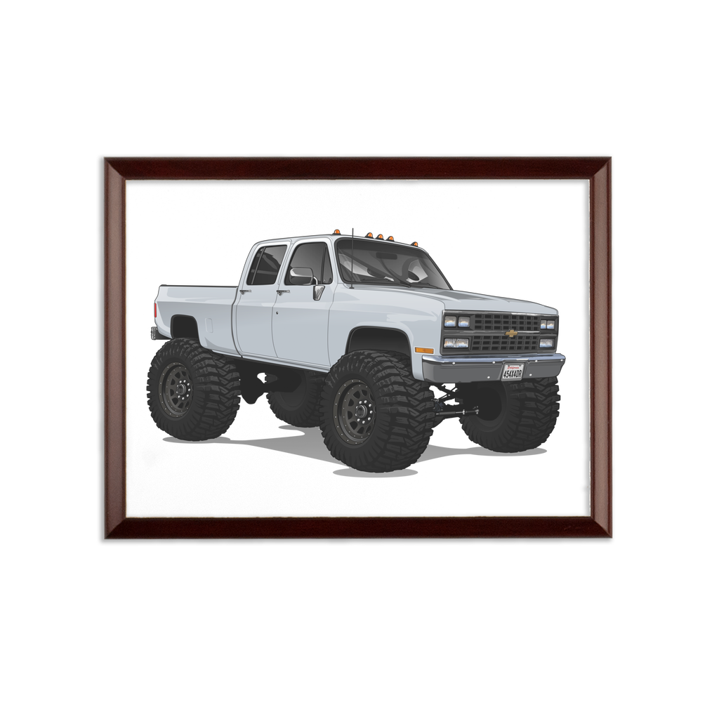 White 4x4 Crew Cab Pickup Truck Sublimation Wall Plaque