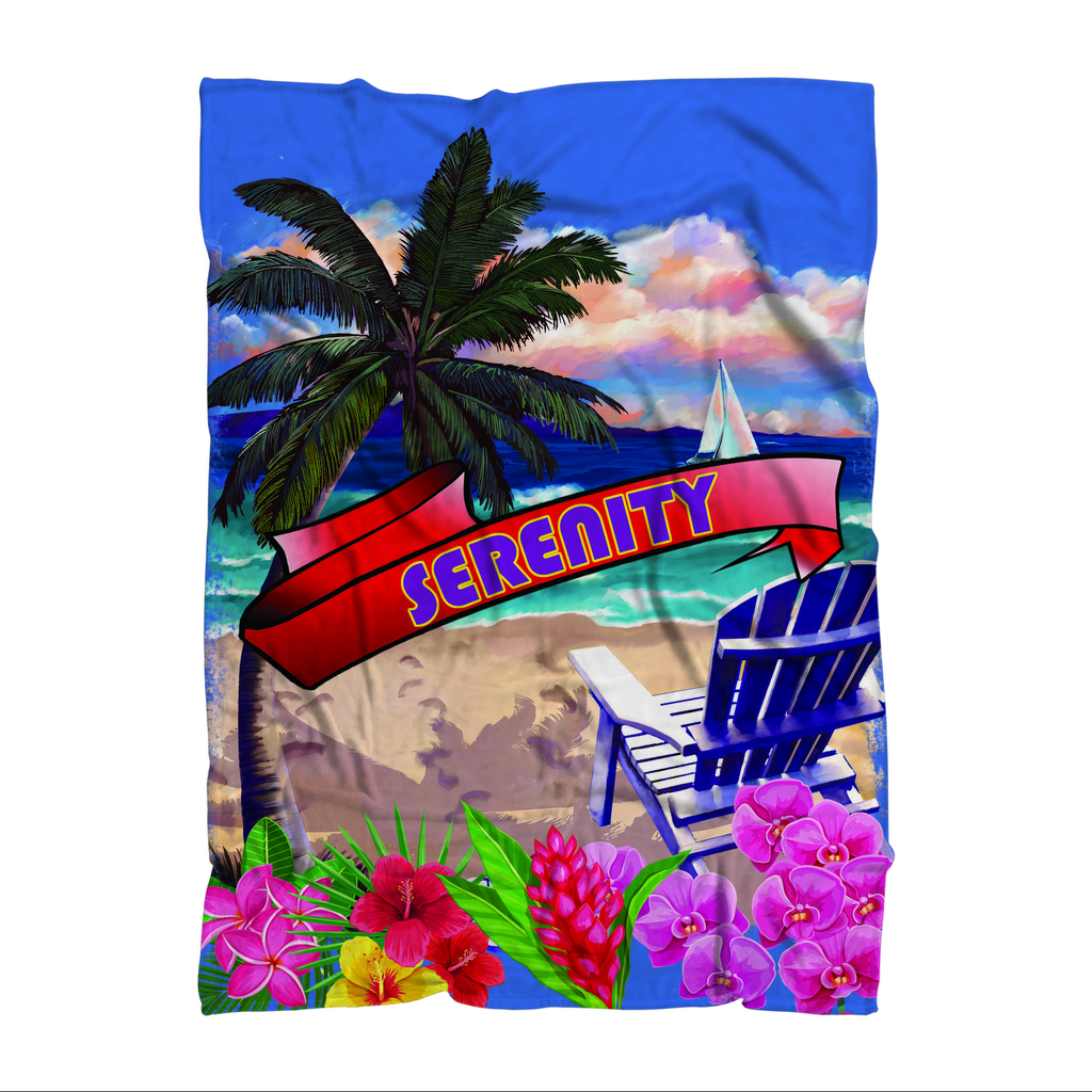 Serenity Beach Banner Design Premium Sublimation Adult Blanket