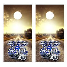 Two Wheels Move the Soul Motorcycle corn hole wrap