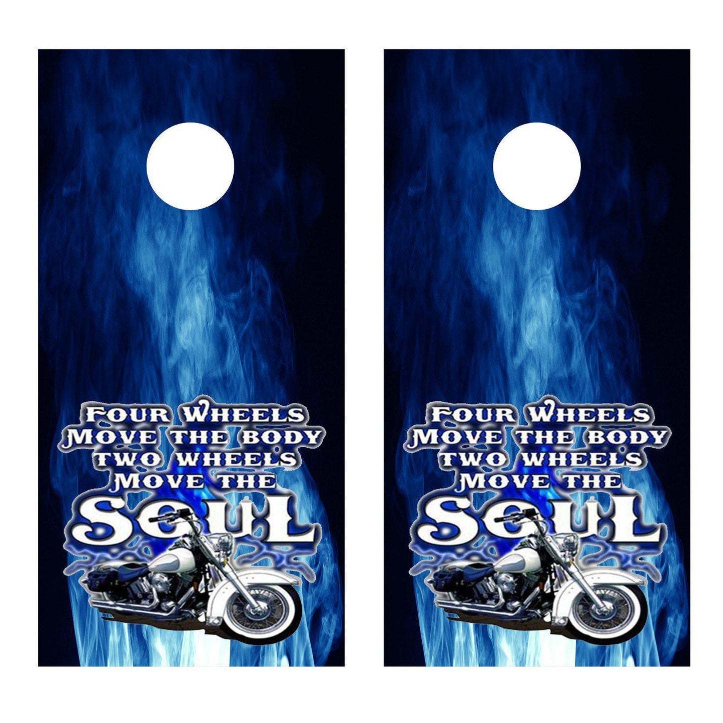 Two Wheels Move the Soul Motorcycle Cornhole Wrap Decals