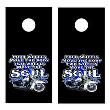 Two Wheels Move the Soul Black Motorcycle Cornhole Wrap