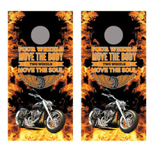 2 Wheels Move the Soul Motorcycle corn hole board decal wraps