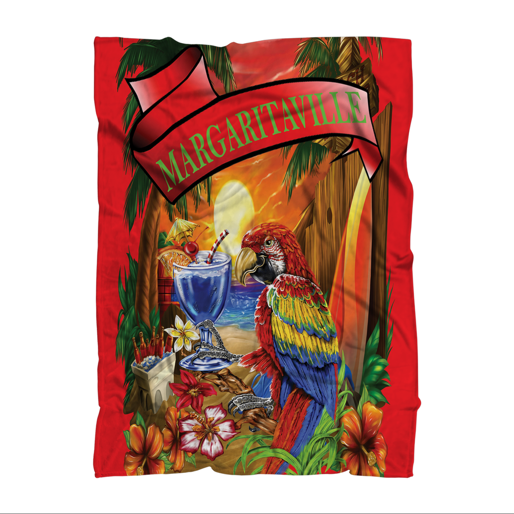 Margaritaville Red Parrot Premium Sublimation Adult Blanket