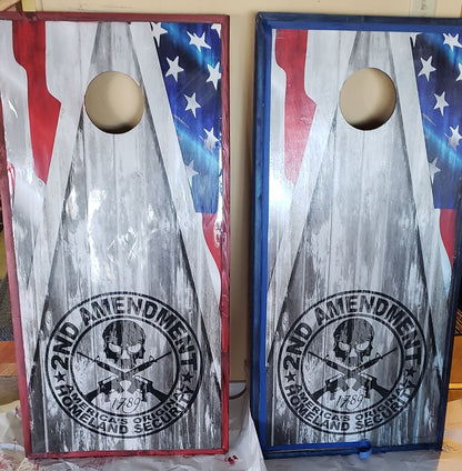 Flag 2nd Amendment Wood Design Cornhole Graphics Decal Wraps on boards