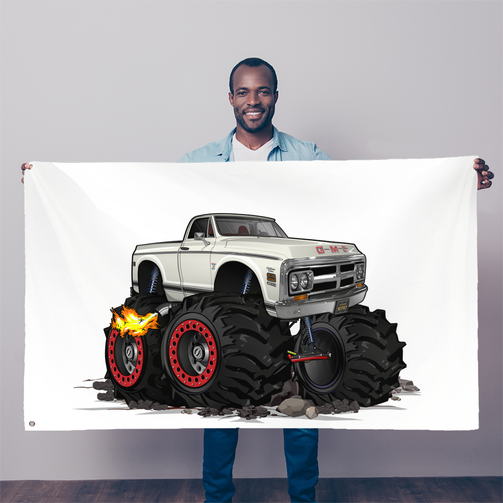 1972 GMC 4x4 Pickup Monster Truck with Rocks Car Art Sublimation Flag