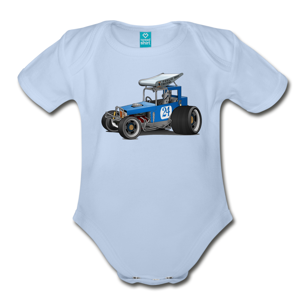 Blue Race Car Super Modified Car Art Organic Short Sleeve Baby Bodysuit - sky