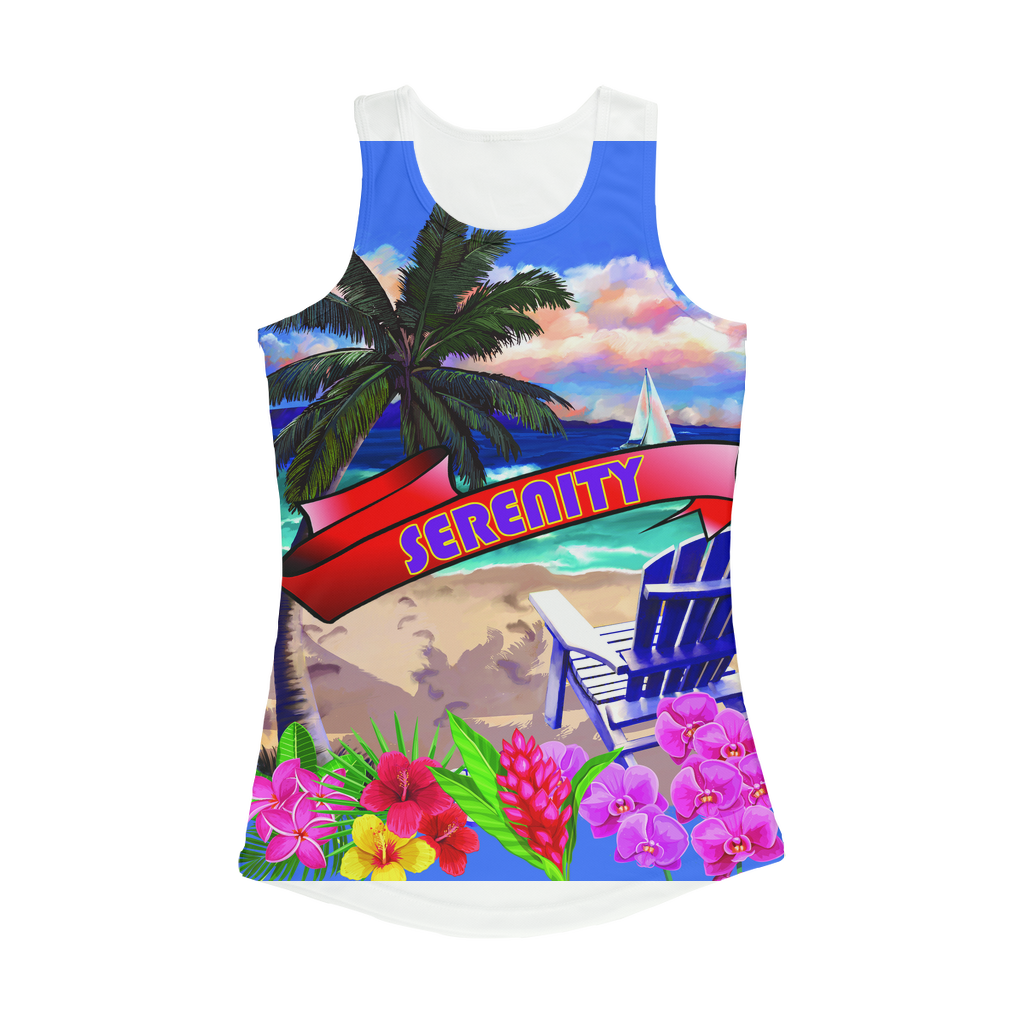 Serenity Beach Banner Design Women Performance Tank Top