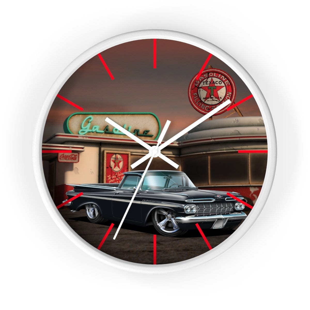 1959 El Camino Old Gas Station 2 Wall clock