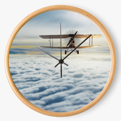Over The Clouds Biplane 10 inch wall clock