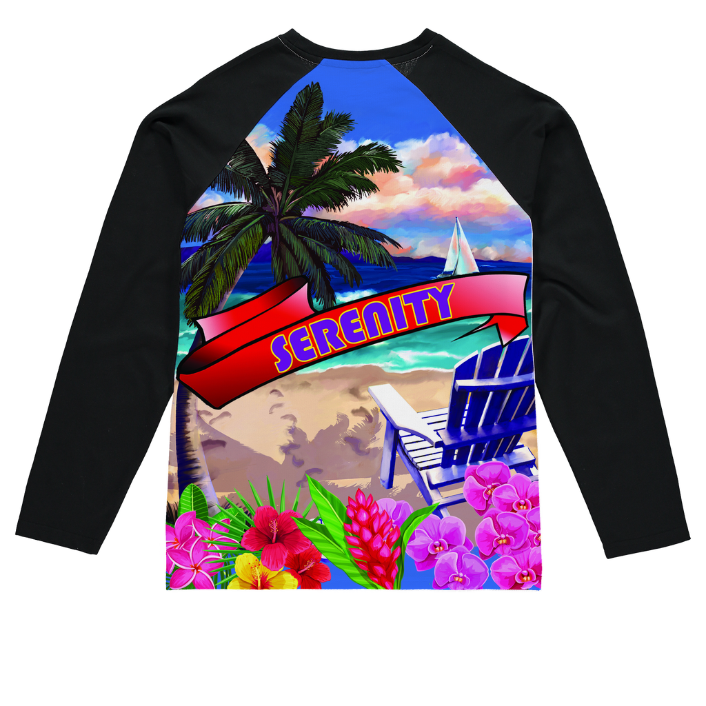 Serenity Beach Banner Design Sublimation Baseball Long Sleeve T-Shirt