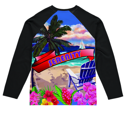 Serenity Beach Banner Design Sublimation Baseball Long Sleeve T-Shirt