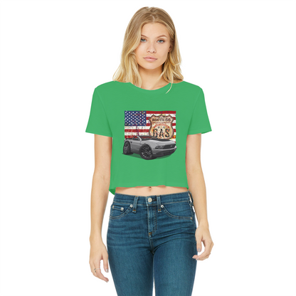 Convertible Mustang Route 66 Classic Women's Cropped Raw Edge T-Shirt