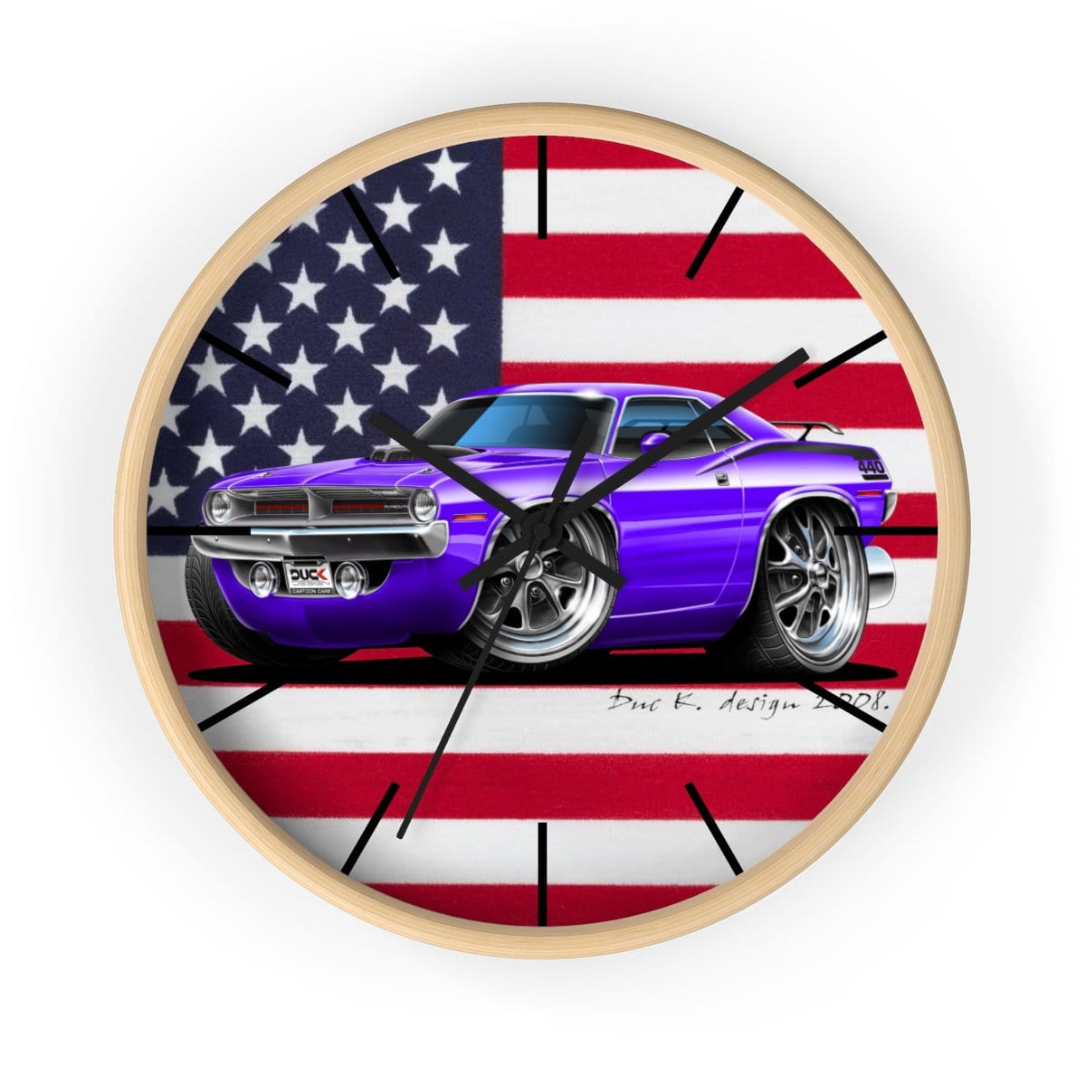 1970 Plymouth Cuda American Flag Wall clock