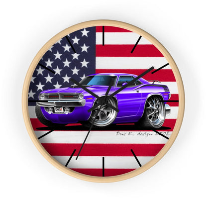 1970 Plymouth Cuda American Flag Wall clock