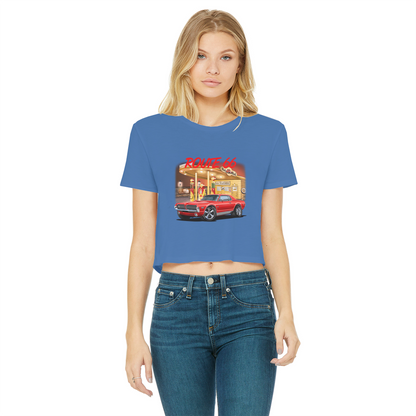 Gas Station Mercury Cougar Classic Women's Cropped Raw Edge T-Shirt