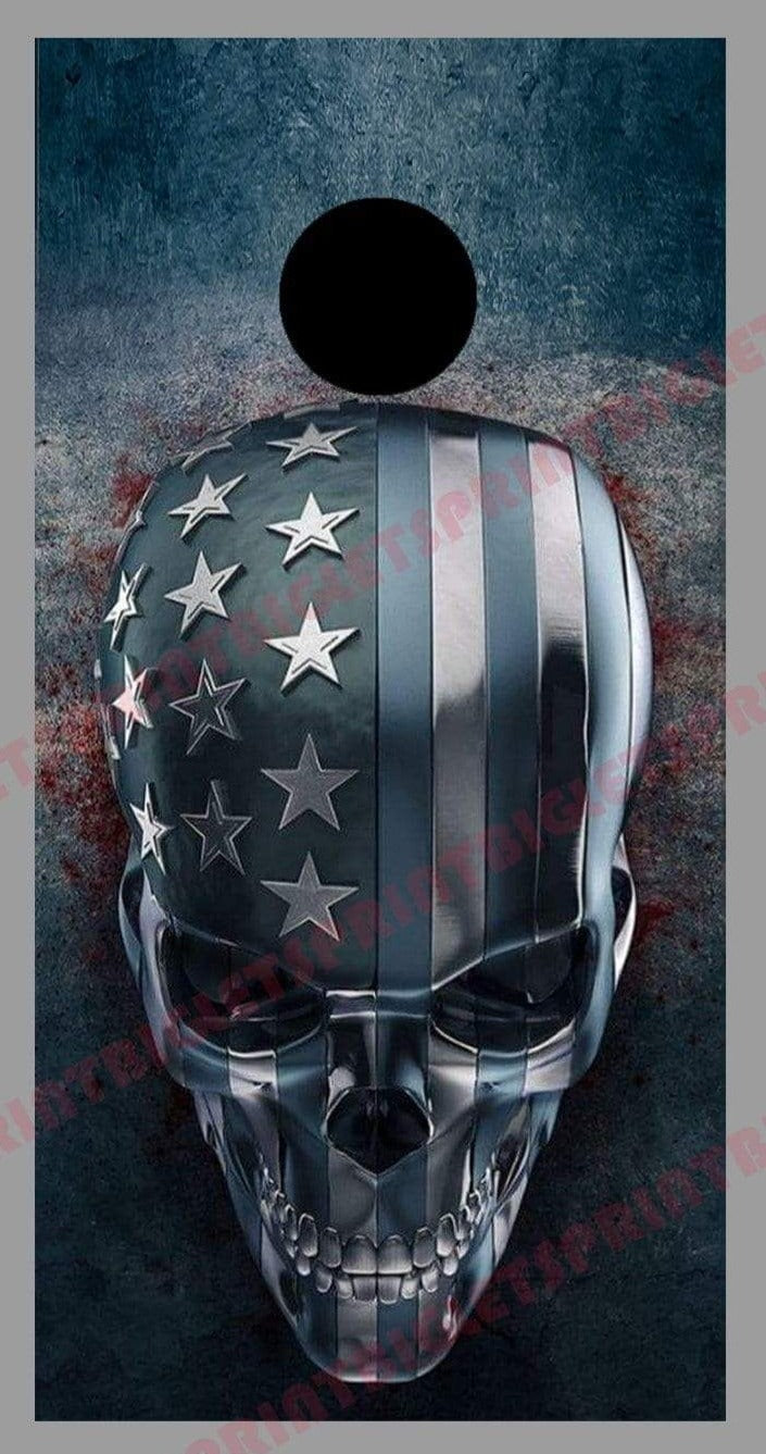 3D Skull Cornhole Wrap American Flag Board Decal Sticker